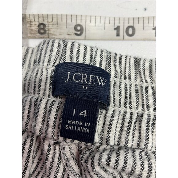 J. Crew Women’s Sz 14 Linen striped Cropped Pants beach casual pull on pockets - Picture 6 of 10